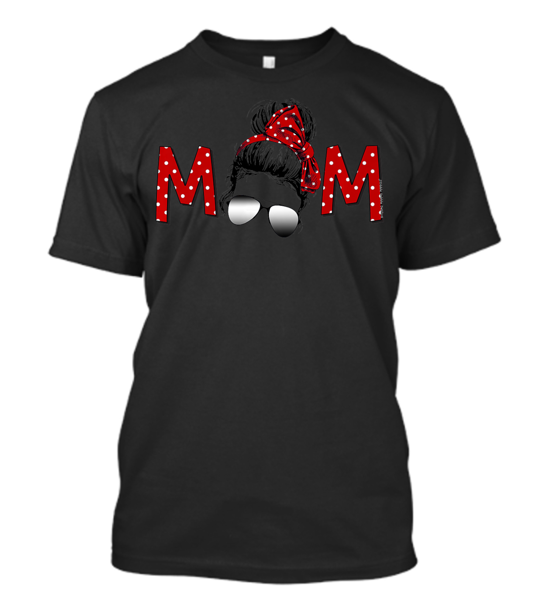 Cute Mom Red Polka Dots Sunglasses Messy Bun T-Shirt