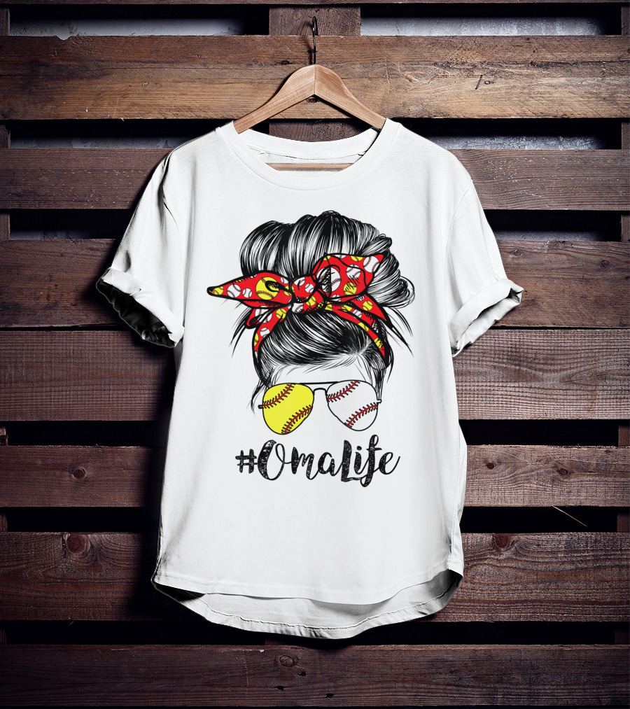 OmaLife Messy Bun Hair Softball Baseball Sunglasses T-Shirt