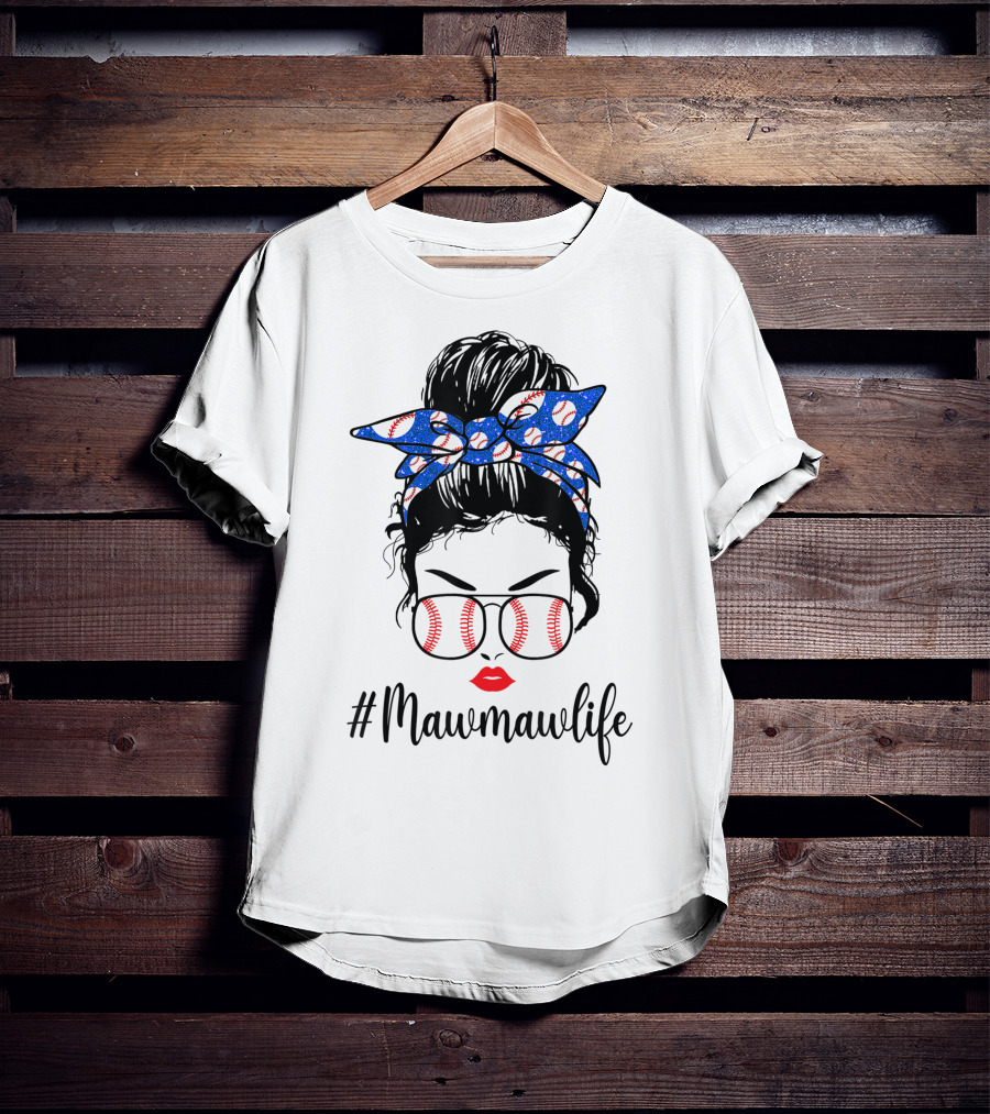 Mawmawlife Softball Baseball Messy Bun Glasses T-Shirt