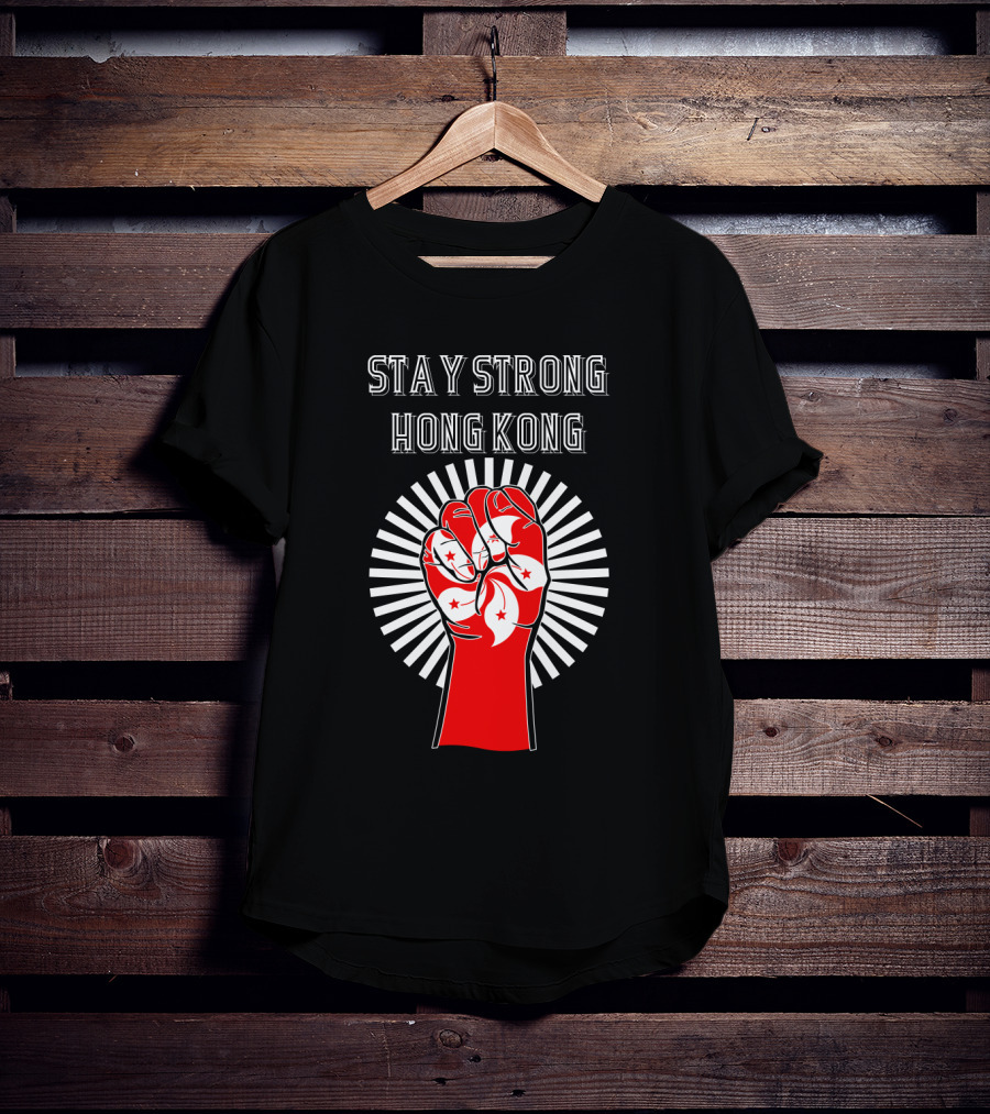 Stay Strong Hong Kong Red Fist With White Bauhinia Flowers And Radiating Light T-Shirt