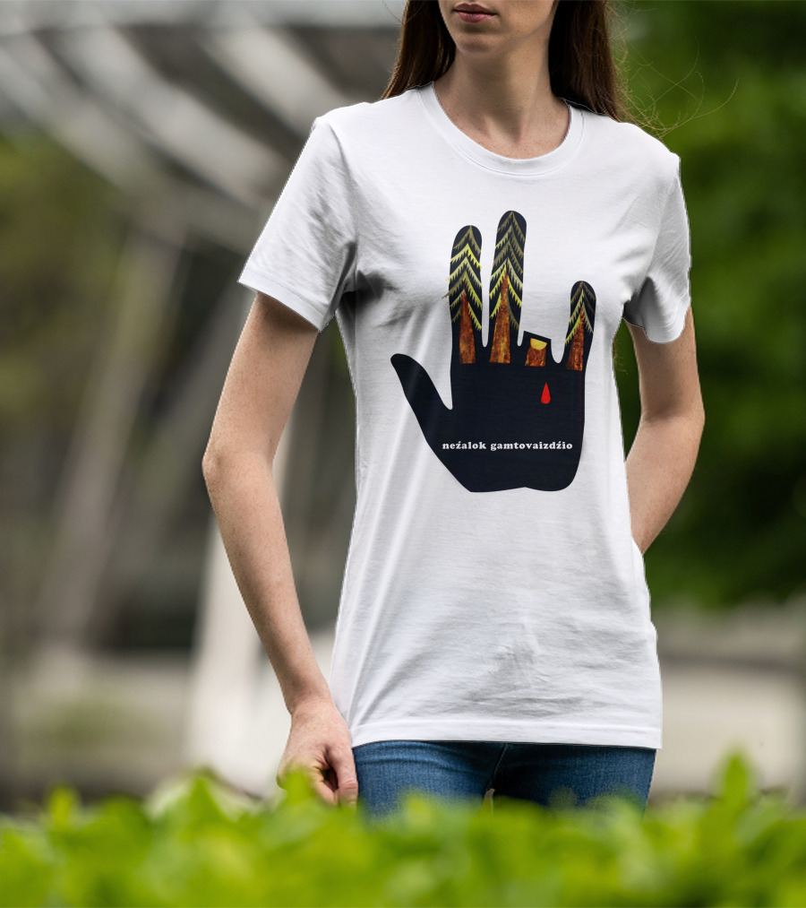 Nežalok Gamtovaizdžio Soviet Lithuanian Environmental Message Hand T-Shirt