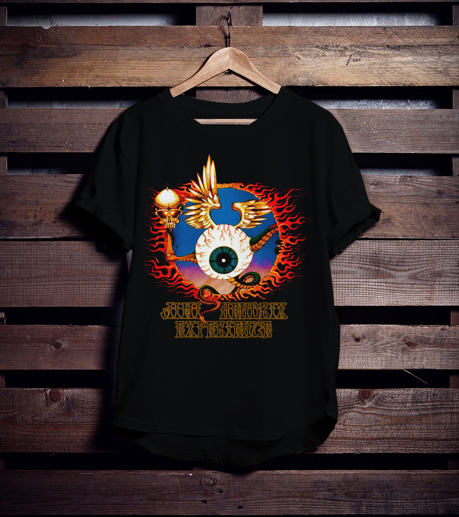Jimi Hendrix Experience Psychedelic Skull And Eye Wings Flame T-Shirt