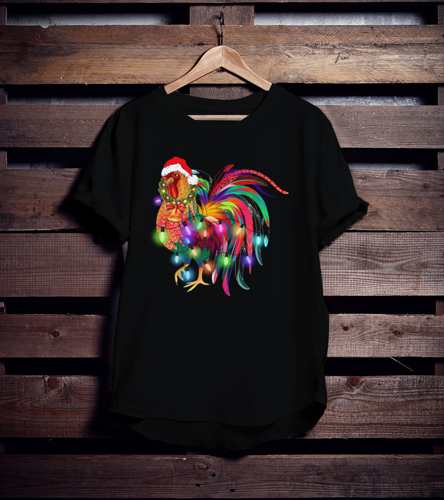Festive Chicken With Christmas Lights And Santa Hat T-Shirt