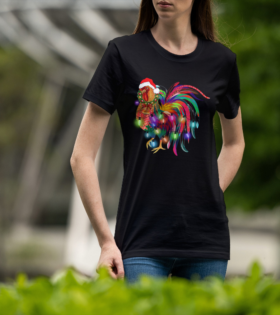 Festive Chicken With Christmas Lights And Santa Hat T-Shirt