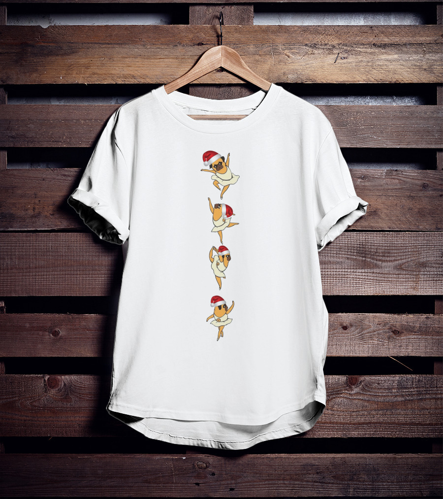 Santa Hat Pug Ballet Dancers Holiday Fun T-Shirt