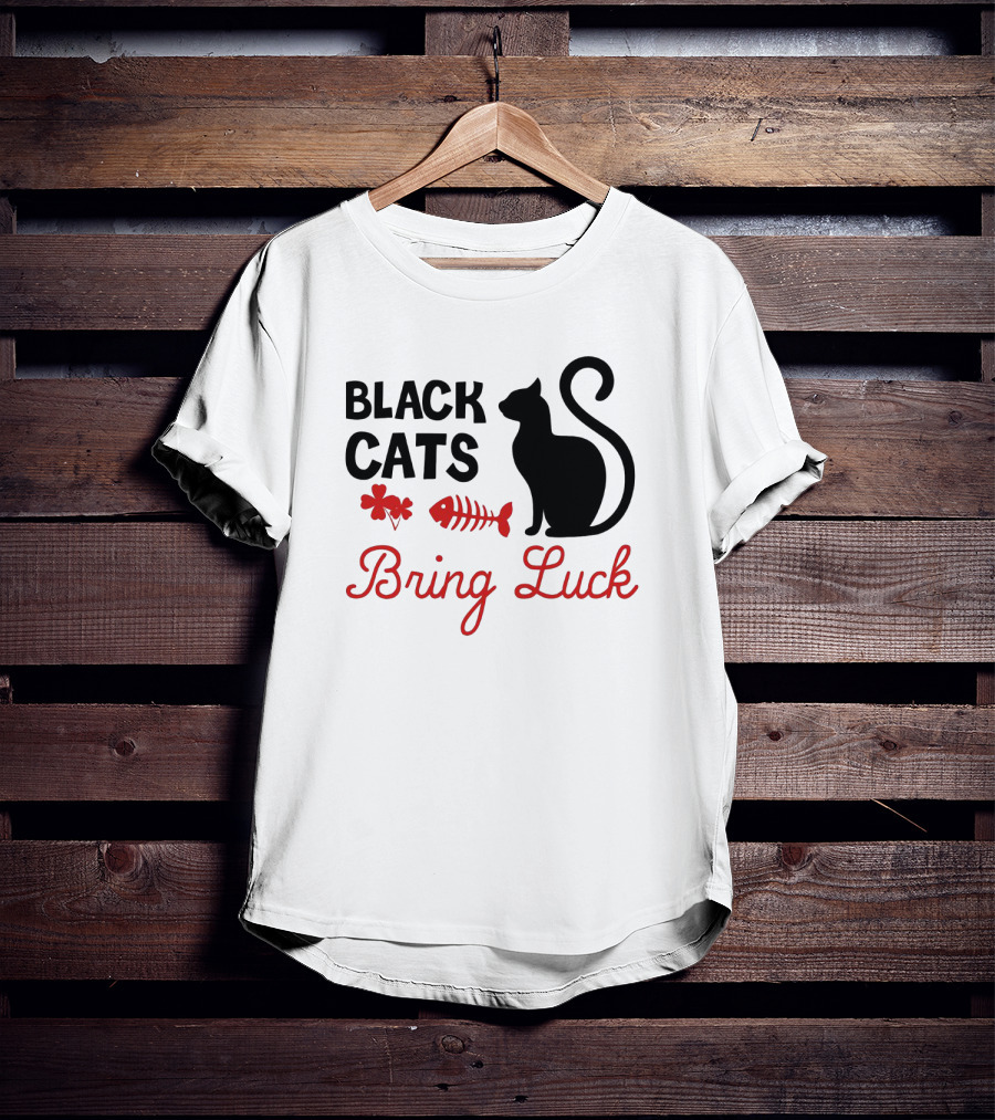 Black Cats Bring Luck Shamrock And Fishbone Icon Holiday Present T-Shirt