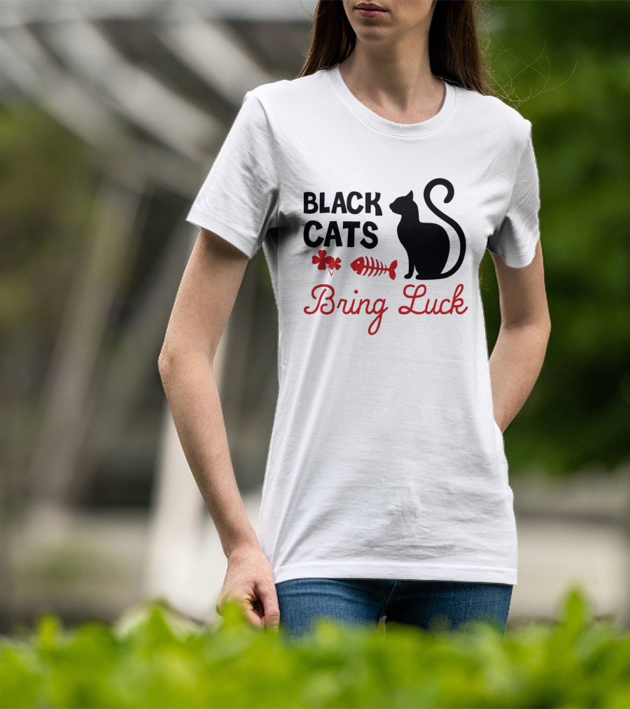 Black Cats Bring Luck Shamrock And Fishbone Icon Holiday Present T-Shirt