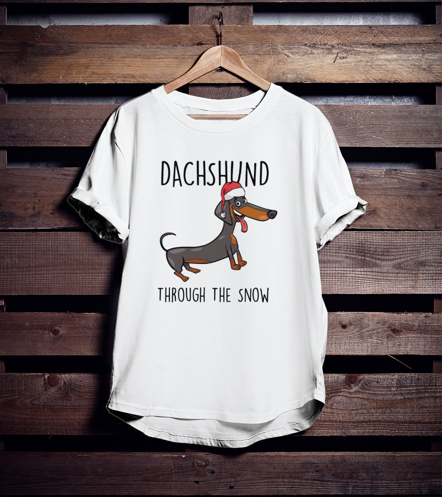 Dachshund Through The Snow Festive Sausage Dog With Santa Hat T-Shirt