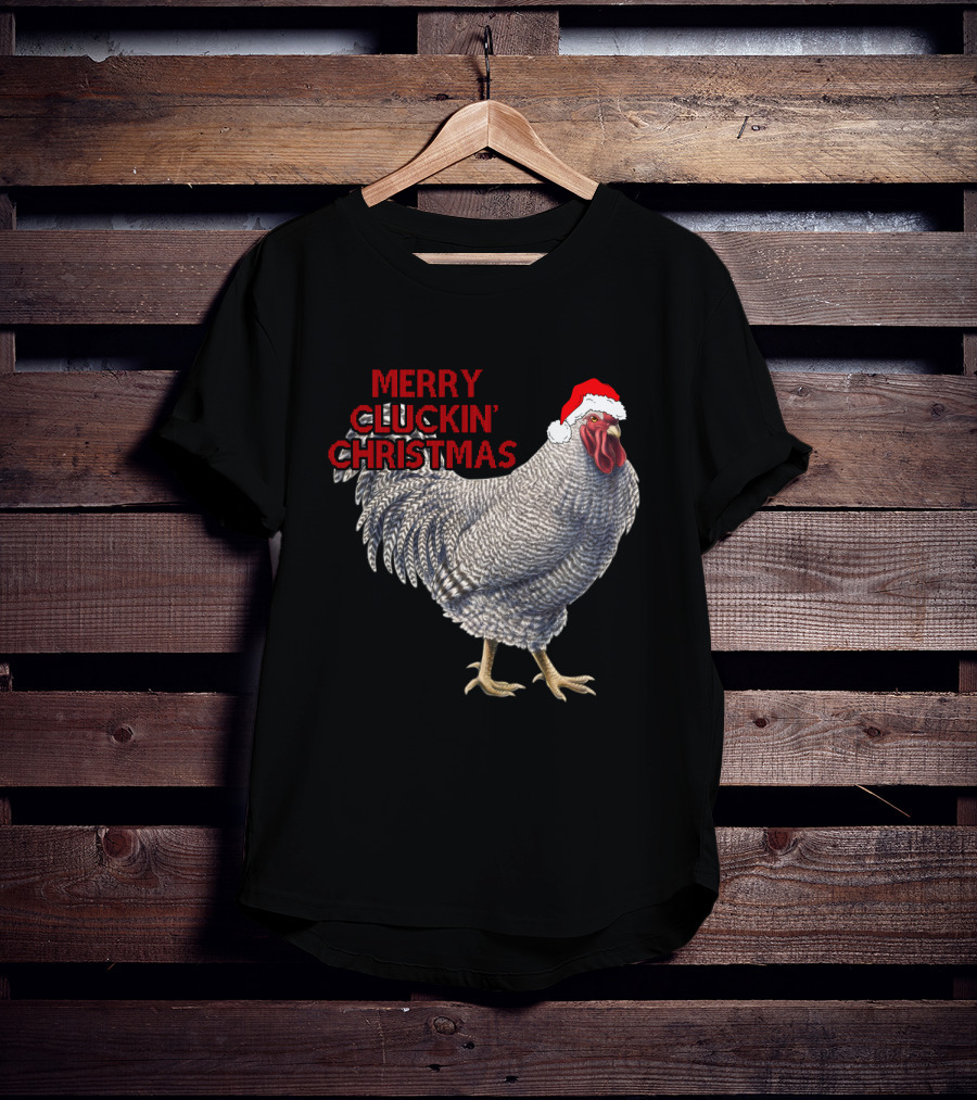 Merry Cluckin' Christmas Chicken With Santa Hat T-Shirt