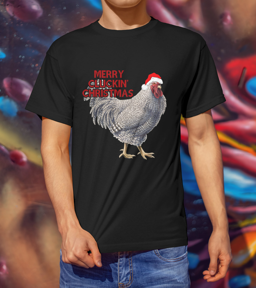 Merry Cluckin' Christmas Chicken With Santa Hat T-Shirt