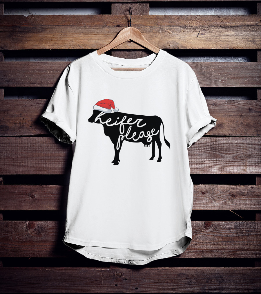 Merry Christmas Heifer Please Silhouette With Santa Hat T-Shirt