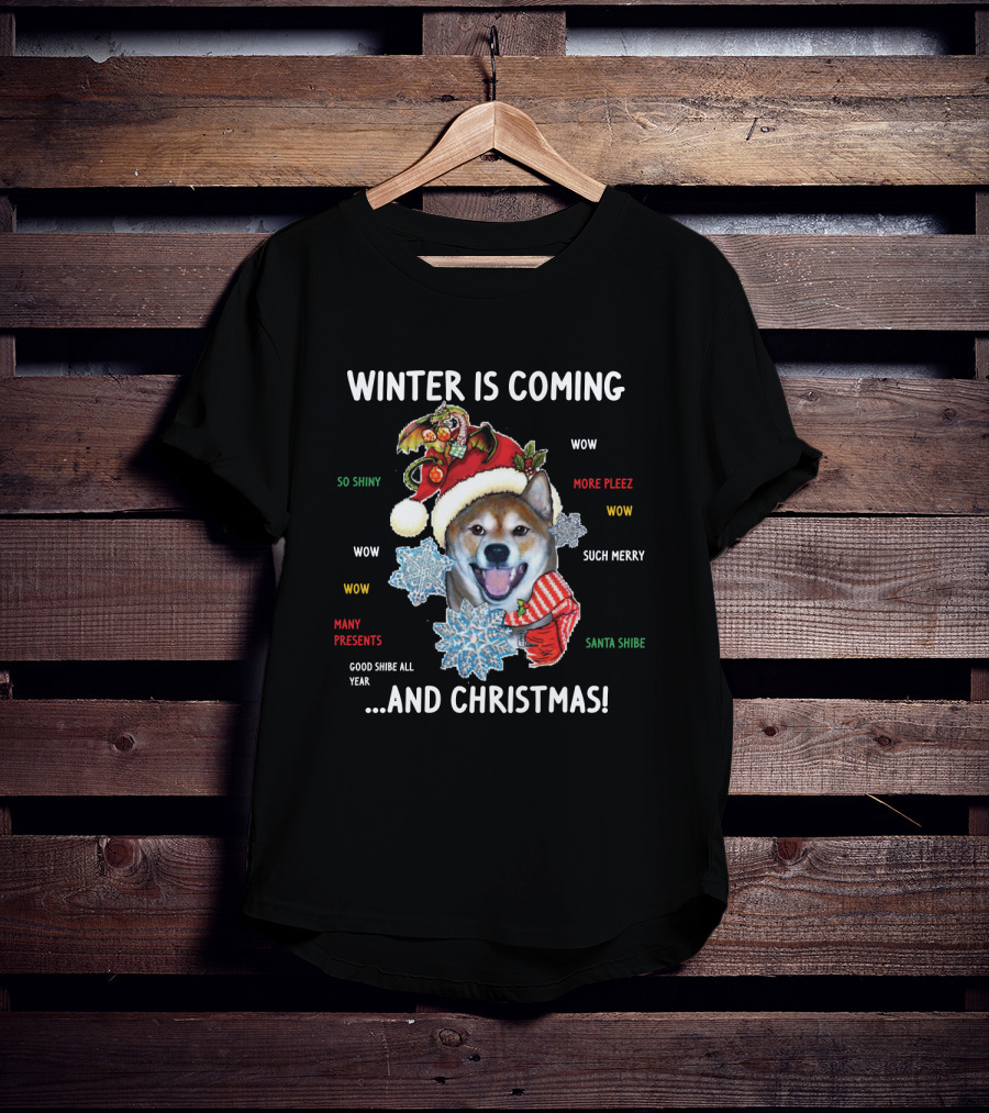 Winter Is Coming Shiba Inu Christmas Wow Santa Shibe Many Presents Such Merry T-Shirt