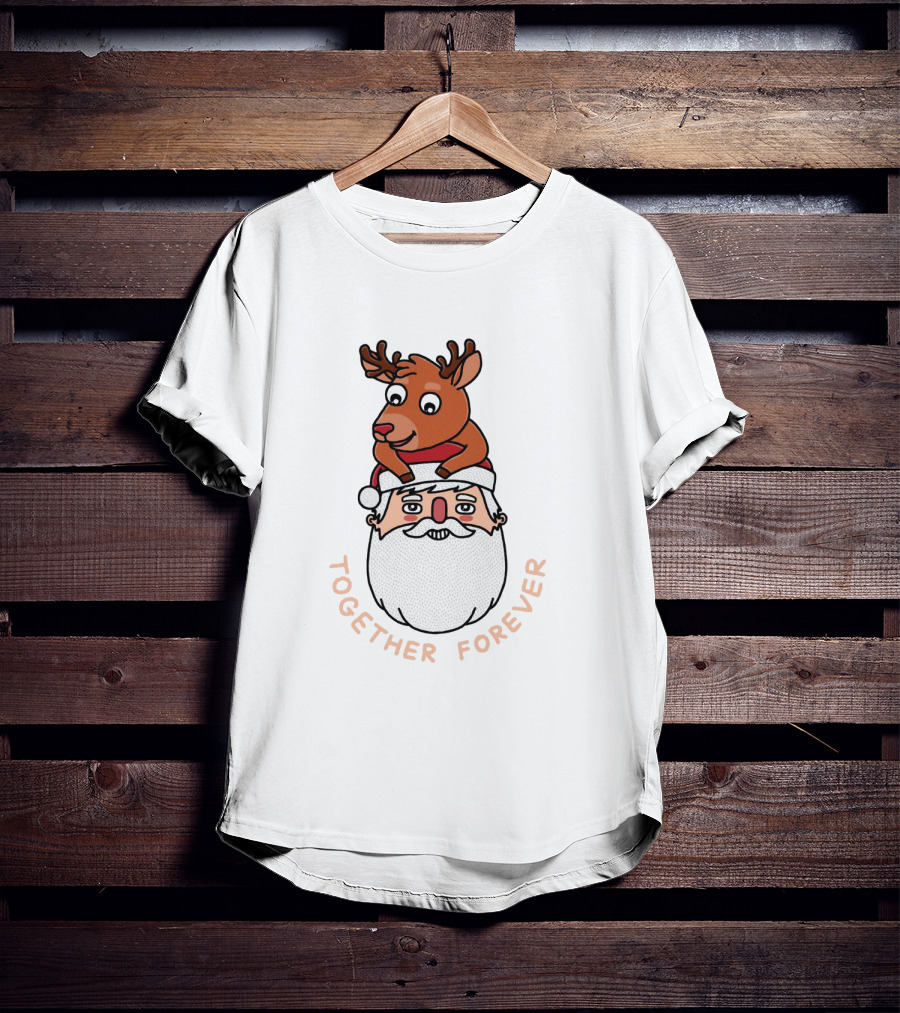 Santa And Reindeer Together Forever Best Friends T-Shirt