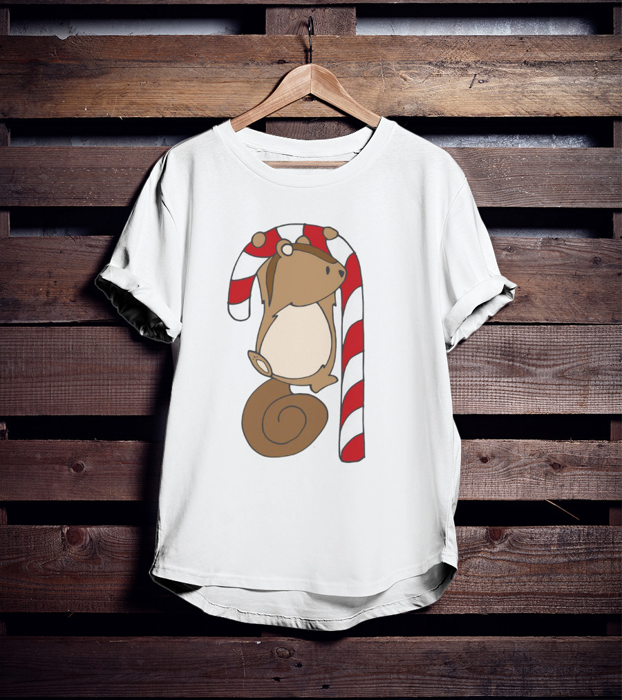 Ciapo Candy Cane Squirrel Hanging On Striped Christmas Treat T-Shirt