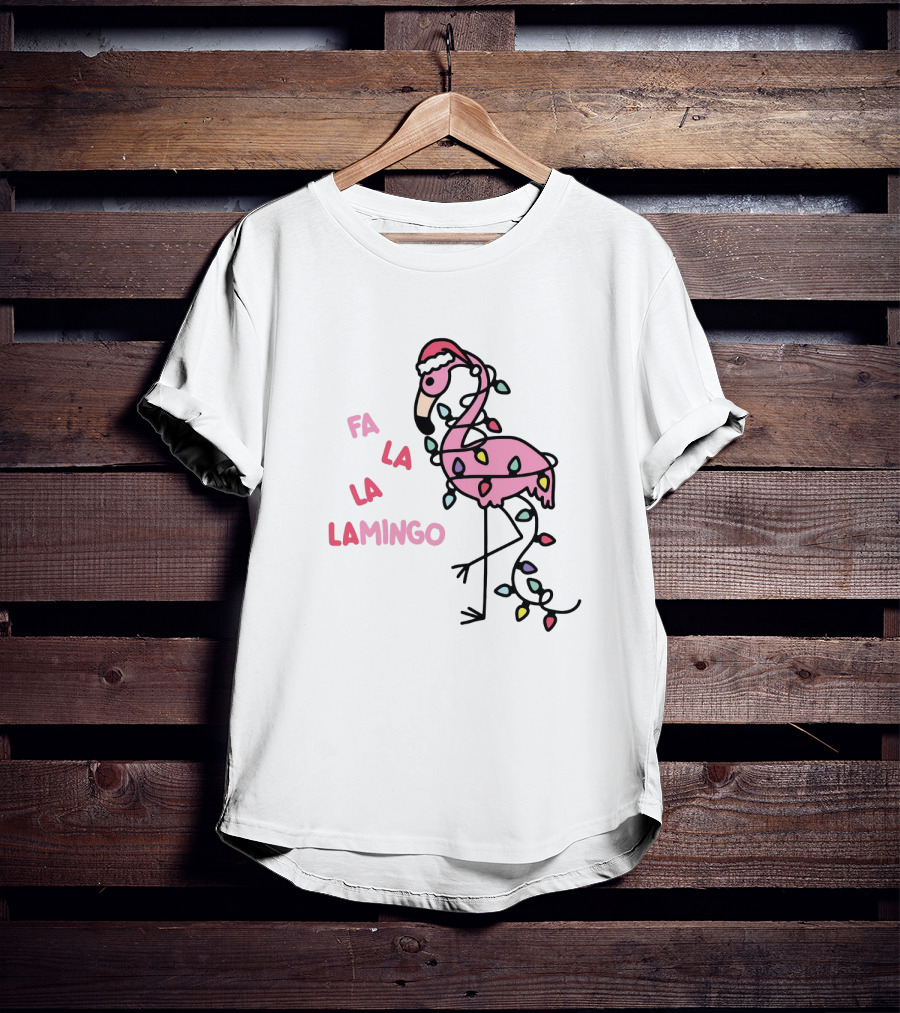 Fa La La Lamingo Christmas Flamingo Lights And Santa Hat Holiday T-Shirt