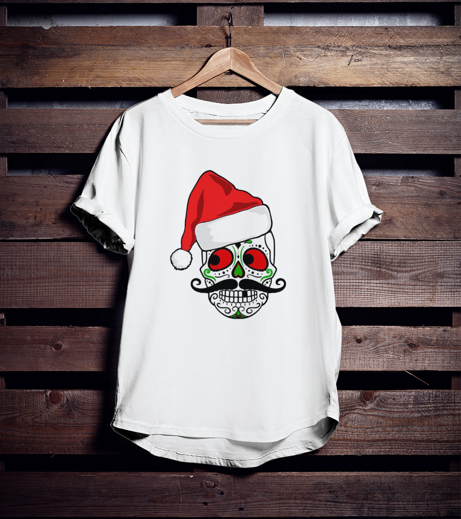 Santa Hat Festive Sugar Skull Christmas T-Shirt