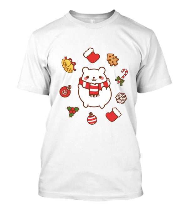 Happy Polar Bear Surrounded By Christmas Holiday Symbols T-Shirt