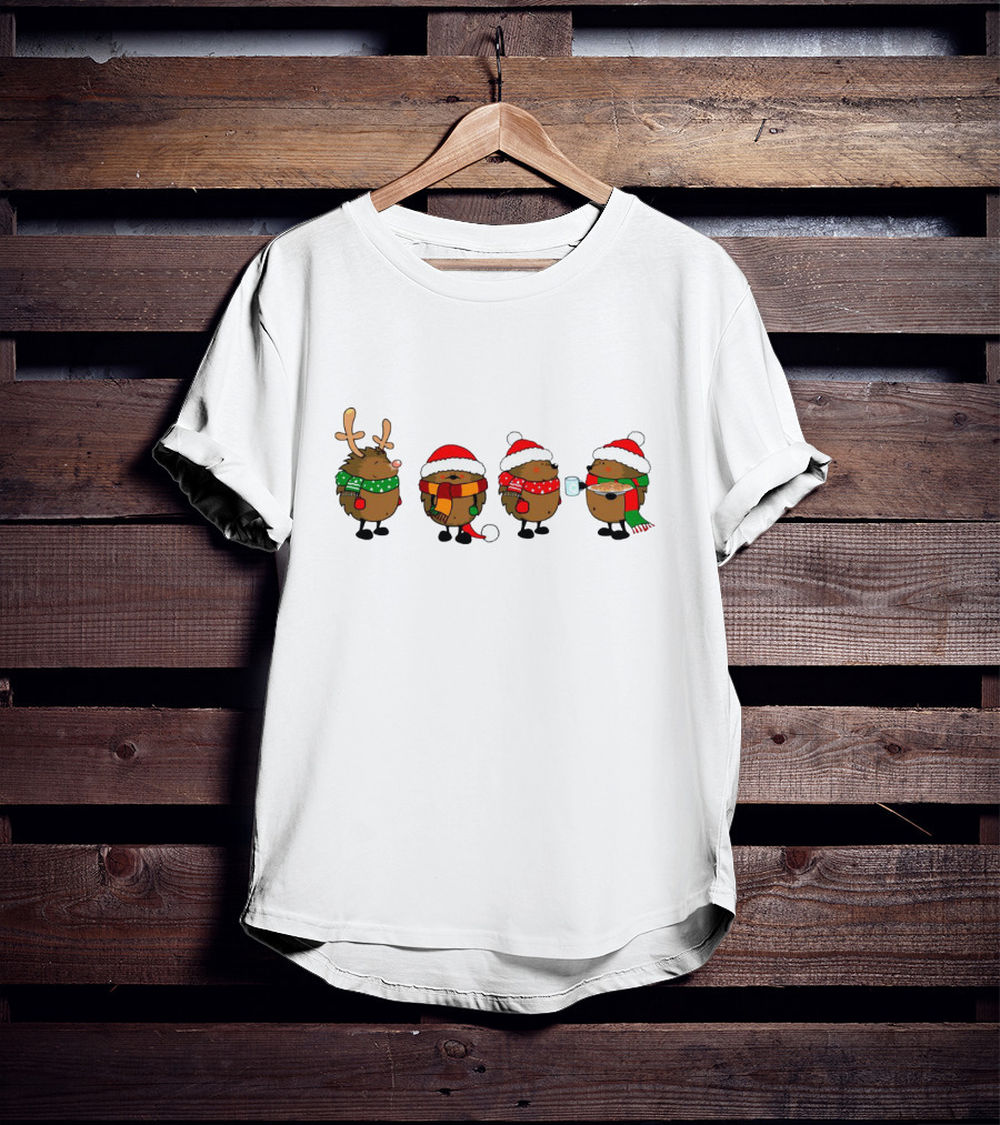 Hedgehogs Christmas Santa Hats Reindeer Antlers Scarf And Mug T-Shirt