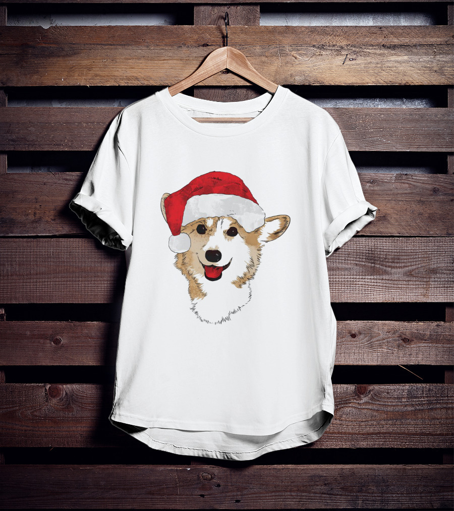 Ho Ho Happy Corgi Santa Hat Smiling Cuteness T-Shirt