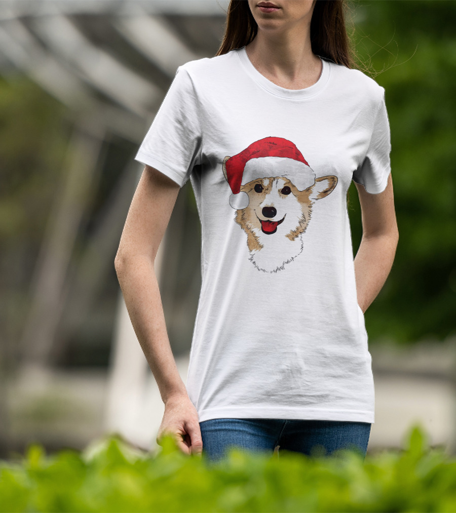 Ho Ho Happy Corgi Santa Hat Smiling Cuteness T-Shirt