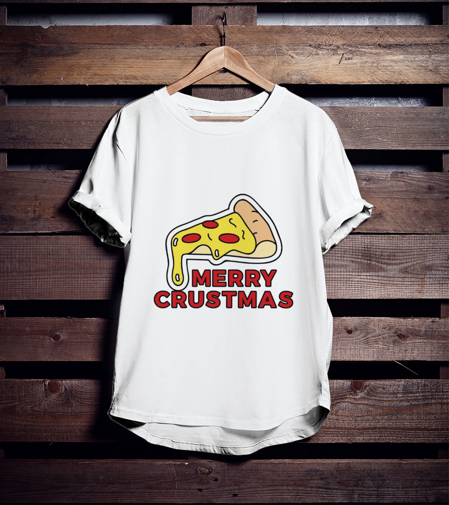 Merry Crustmas Pizza Slice Festive Holiday Play On Words T-Shirt