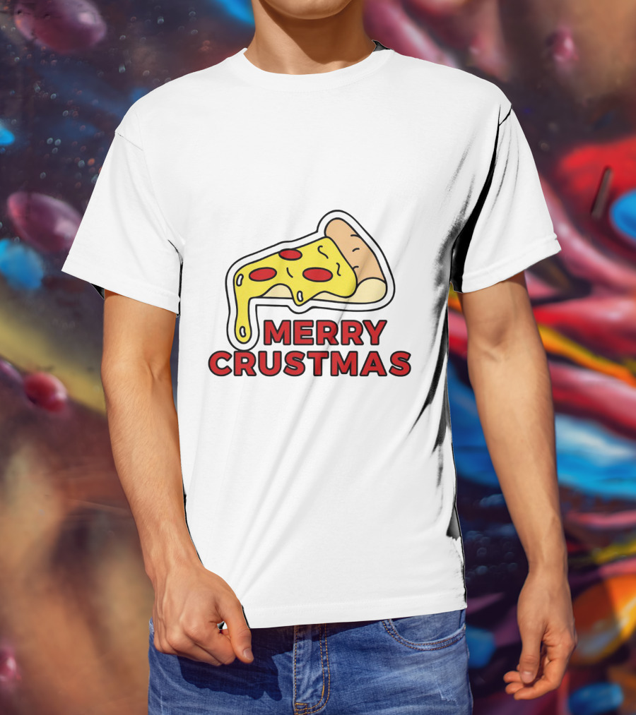 Merry Crustmas Pizza Slice Festive Holiday Play On Words T-Shirt