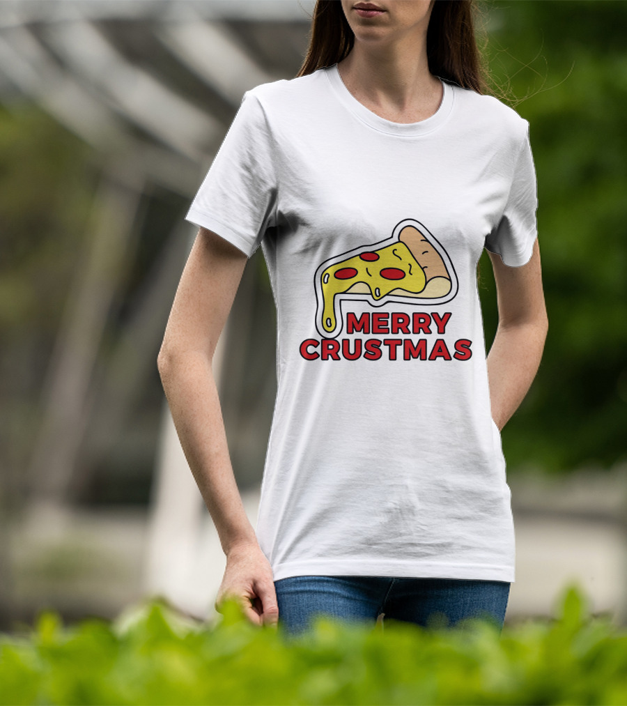 Merry Crustmas Pizza Slice Festive Holiday Play On Words T-Shirt