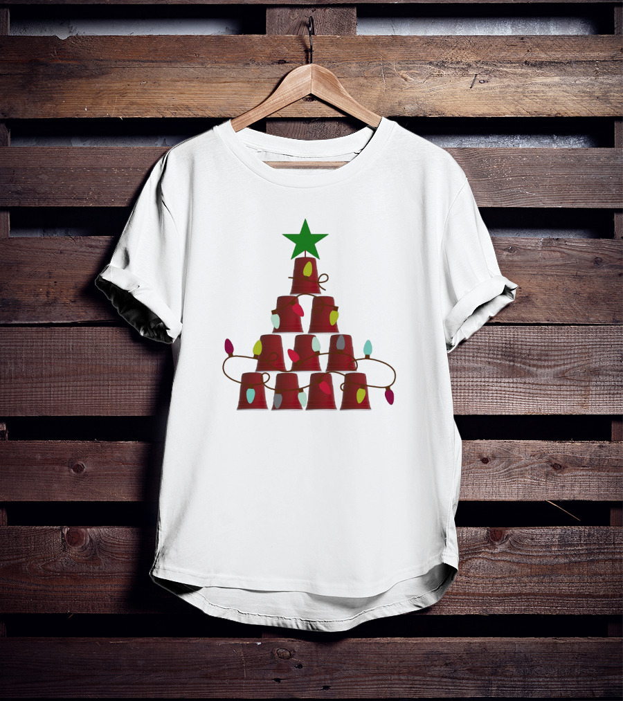 Red Cup Stacked Christmas Tree With Lights And Star Topper T-Shirt