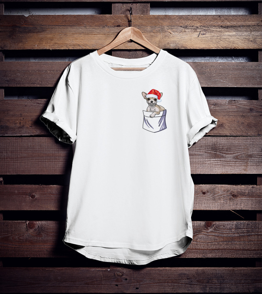 Santa Chihuahua In Pocket Festive Holiday Companion T-Shirt