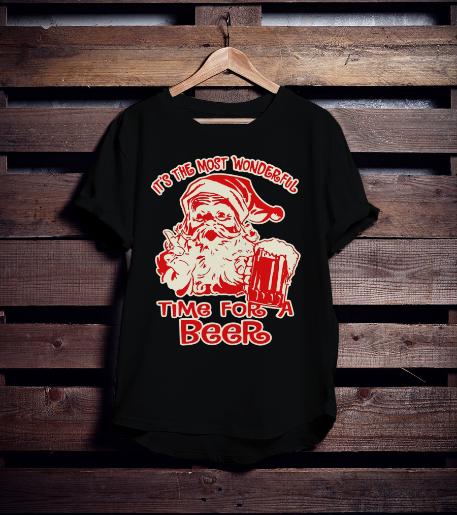 It's The Most Wonderful Time For A Beer Santa Holding Mug T-Shirt
