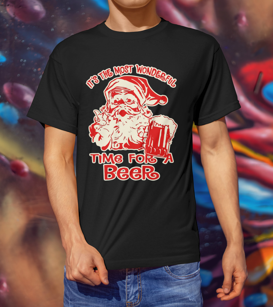 It's The Most Wonderful Time For A Beer Santa Holding Mug T-Shirt