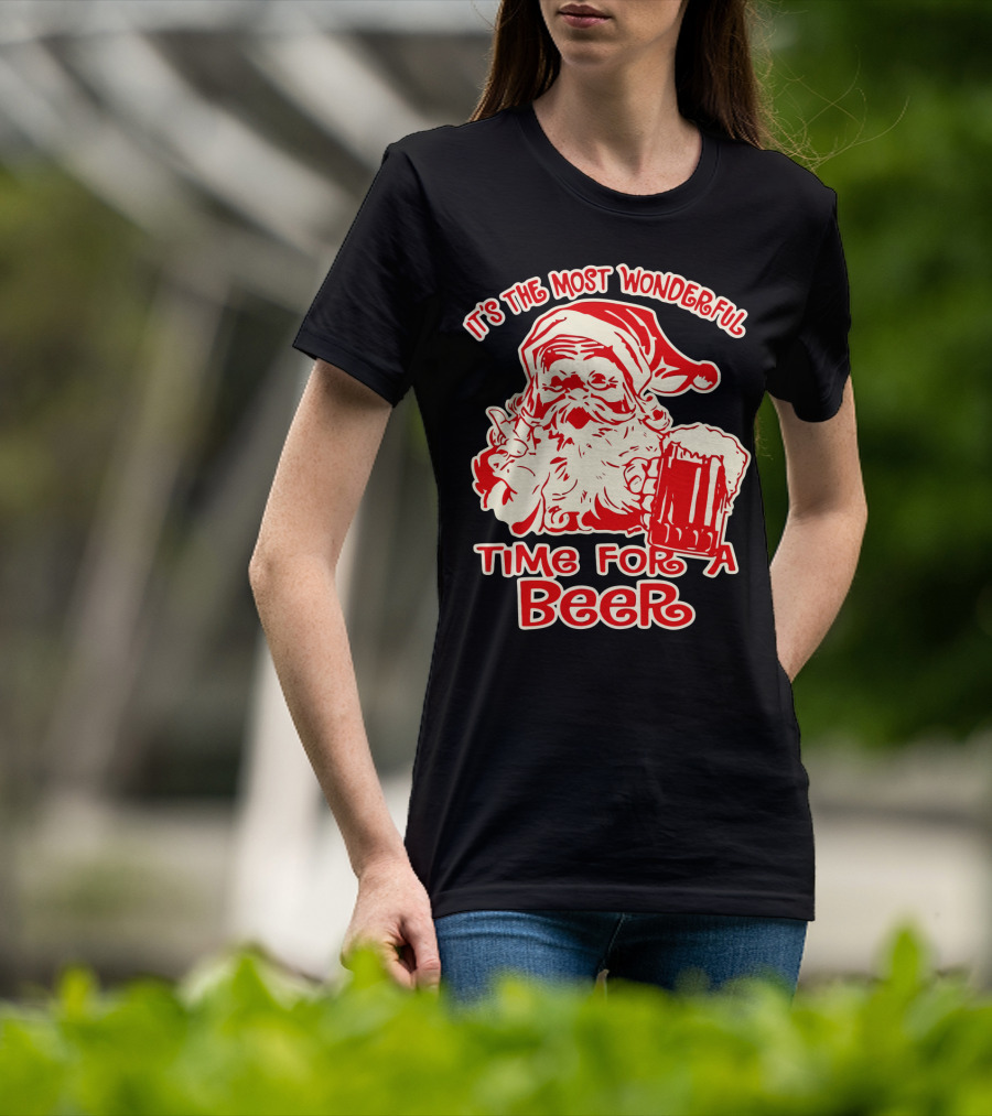 It's The Most Wonderful Time For A Beer Santa Holding Mug T-Shirt