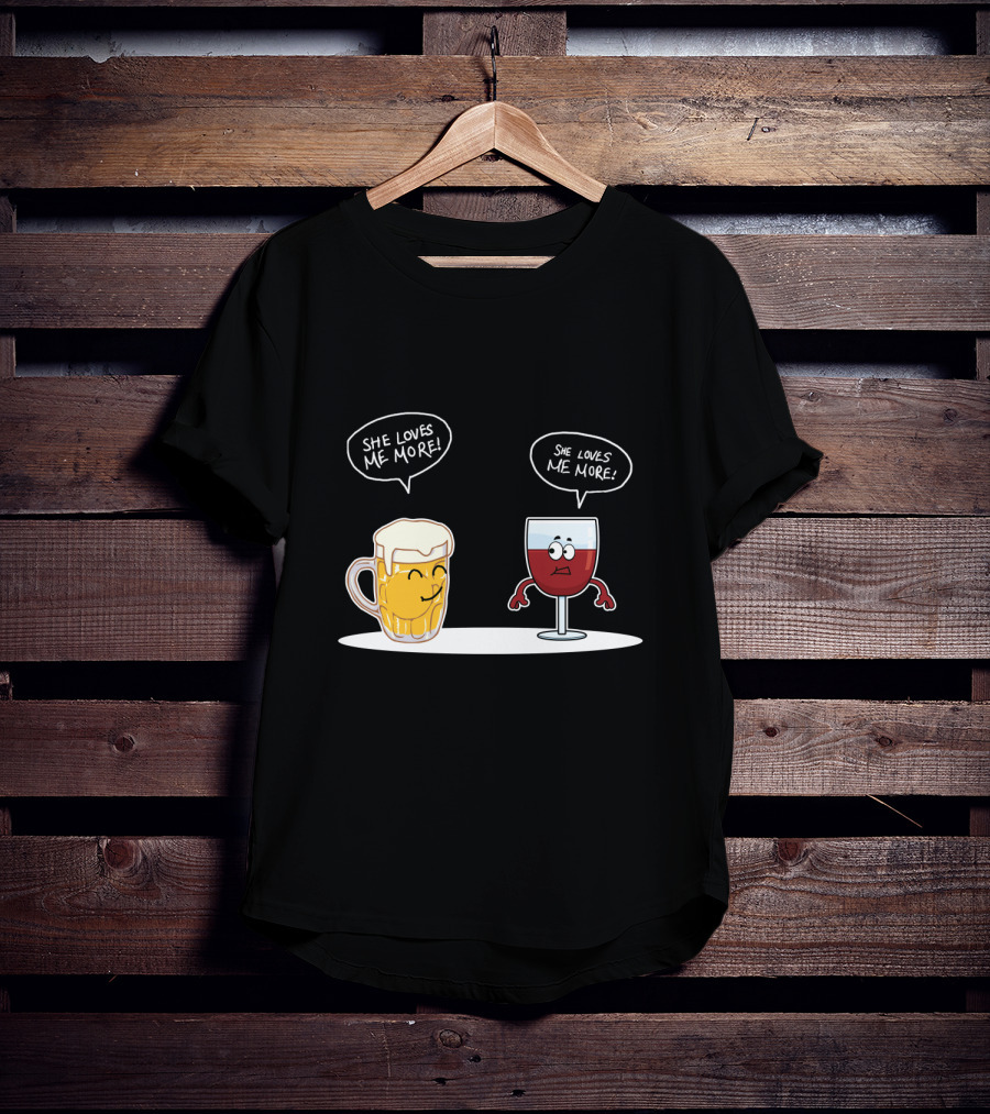 Beer And Wine Cartoon Debate: She Loves Me More Playful Rivalry T-Shirt