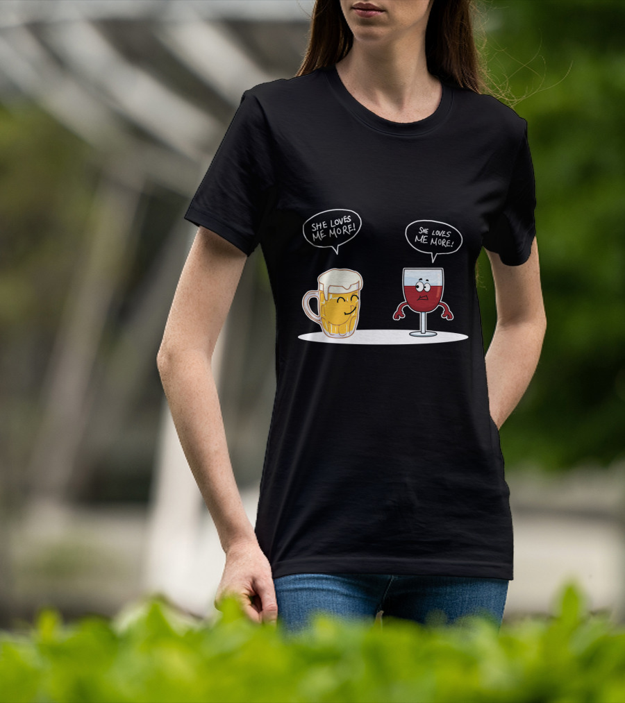 Beer And Wine Cartoon Debate: She Loves Me More Playful Rivalry T-Shirt
