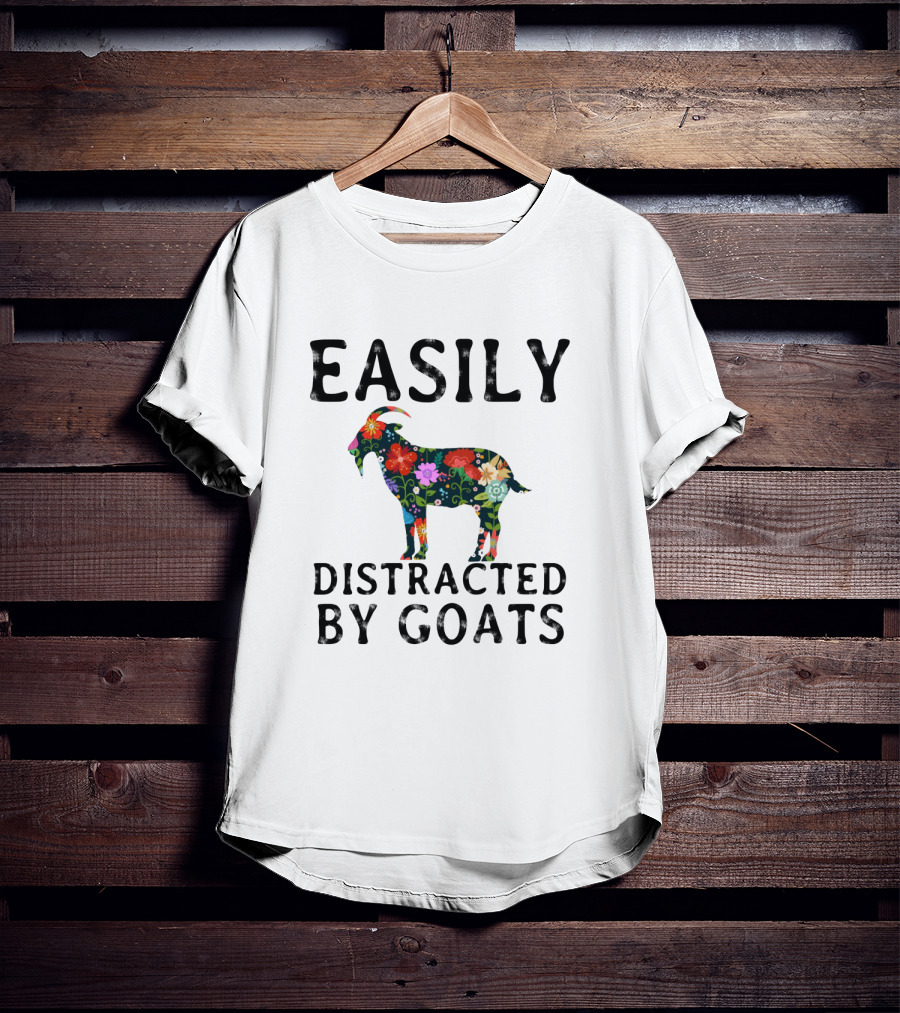 Easily Distracted By Goats Floral Pattern Artistry T-Shirt