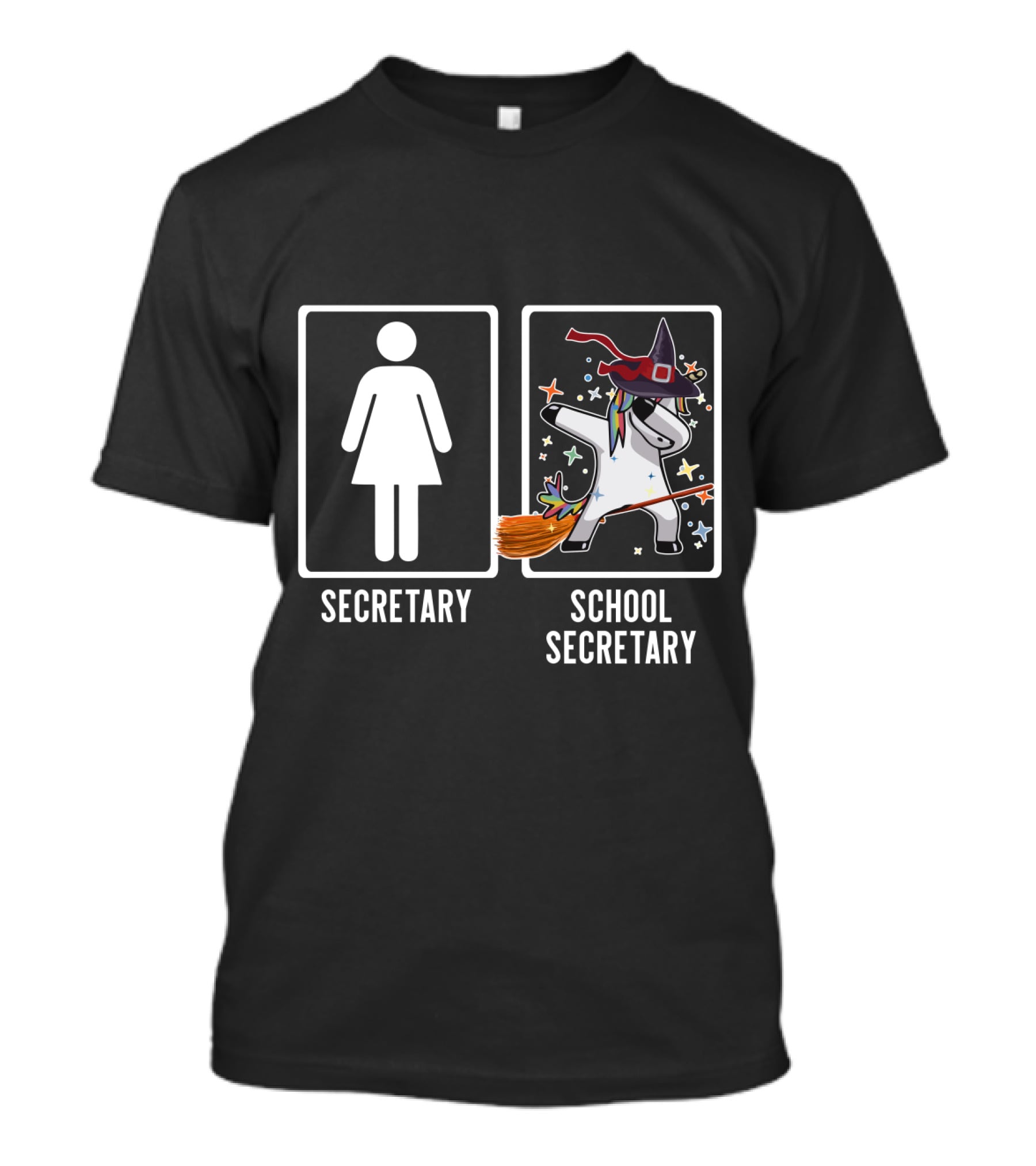 Secretary Unicorn Witch Costume Magic Broom Fantasy School Secretary T-Shirt