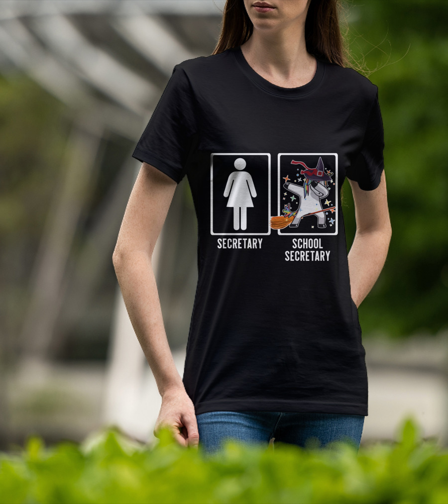 Secretary Unicorn Witch Costume Magic Broom Fantasy School Secretary T-Shirt