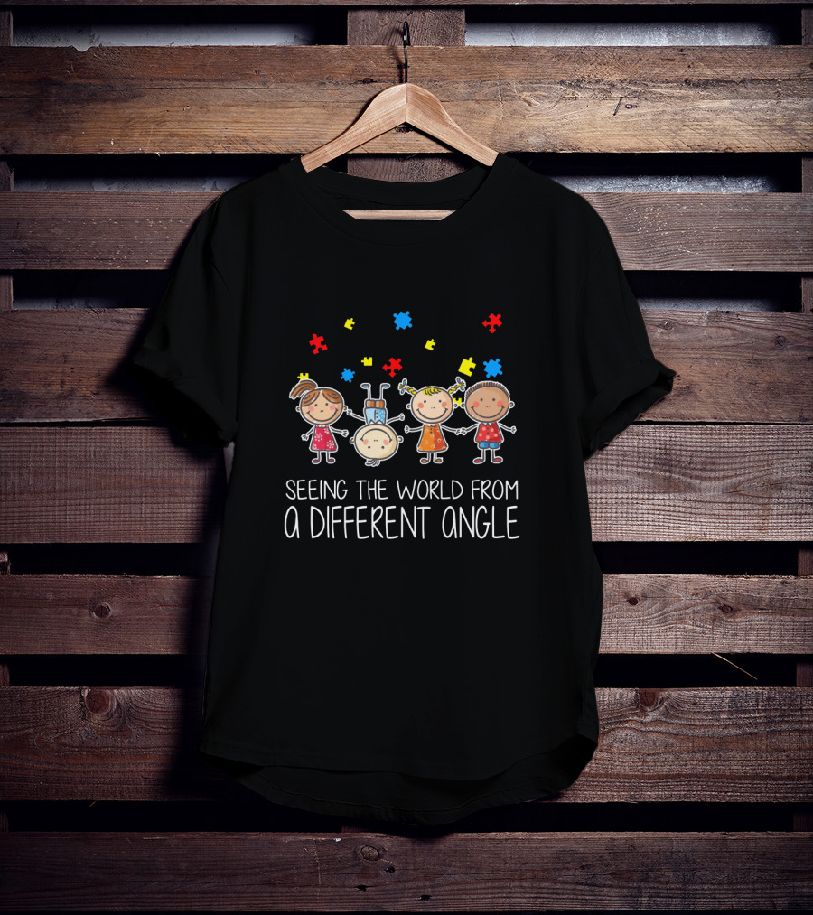 Seeing The World From A Different Angle Autism Puzzle Pieces Cartoon Kids T-Shirt