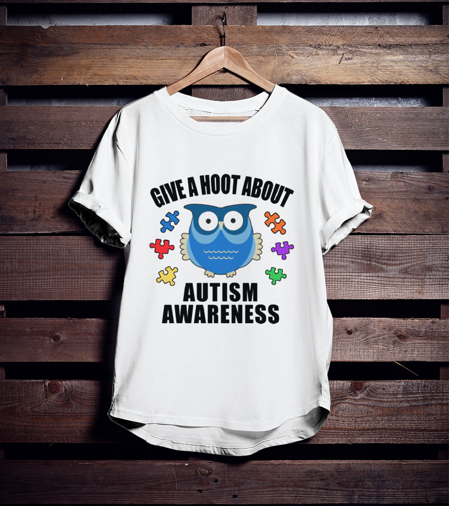 Give A Hoot About Autism Awareness With Owl And Colorful Puzzle Pieces T-Shirt