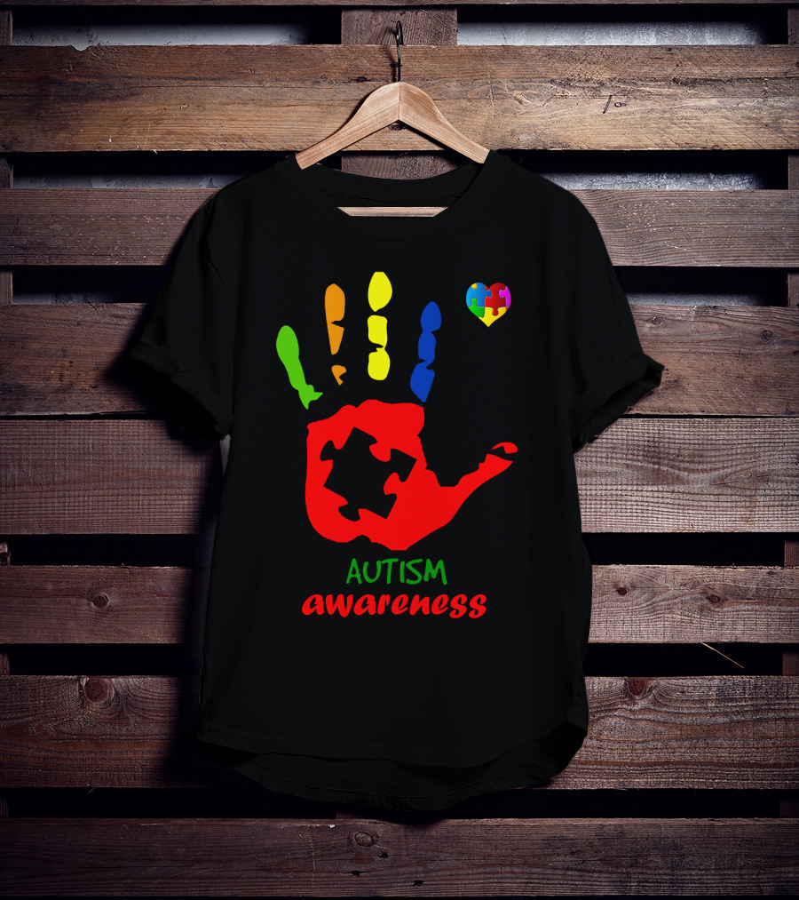 Autism Awareness Colorful Handprint With Puzzle Heart T-Shirt