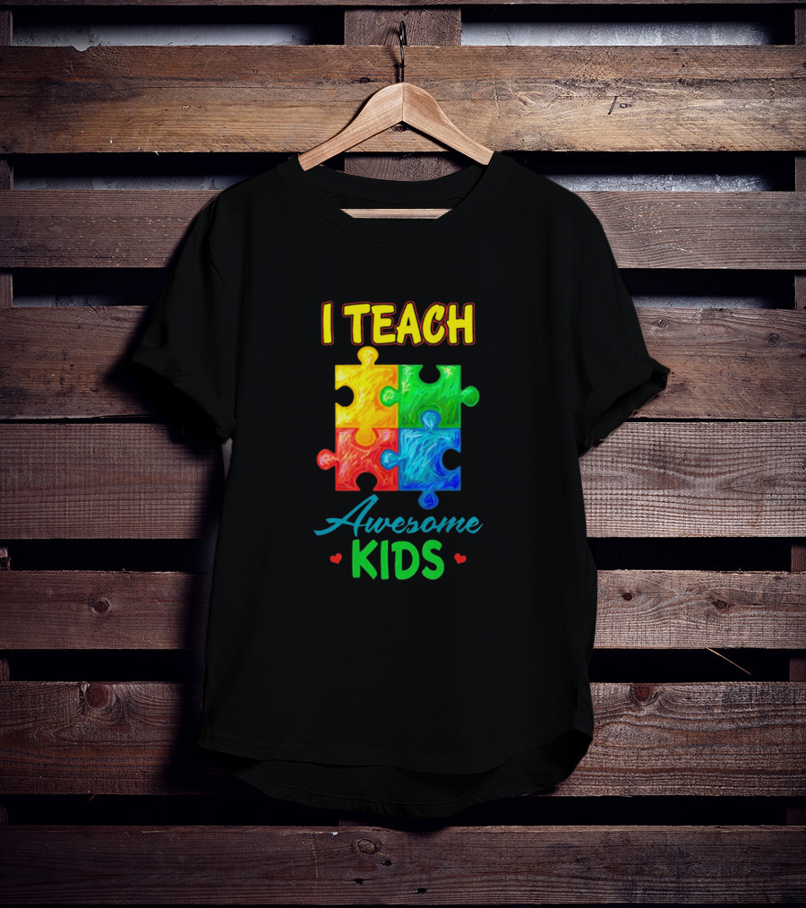 I Teach Awesome Kids Autism Puzzle Pieces T-Shirt