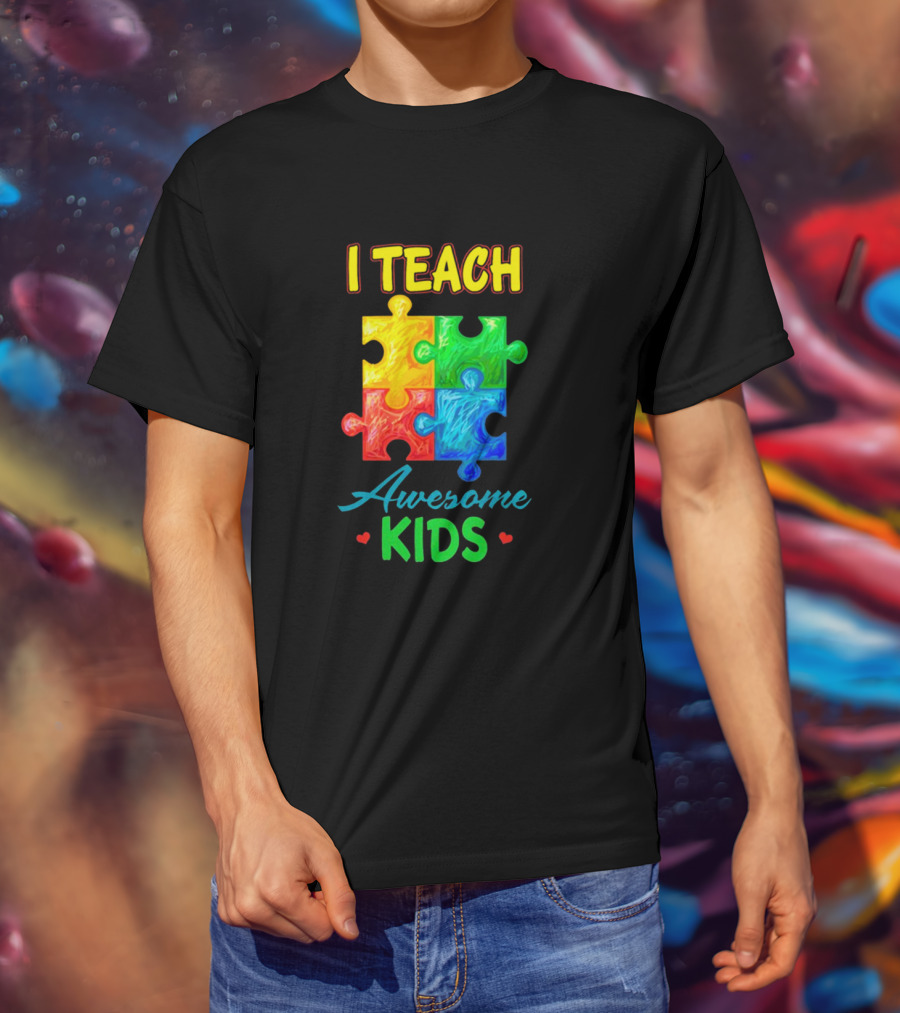 I Teach Awesome Kids Autism Puzzle Pieces T-Shirt