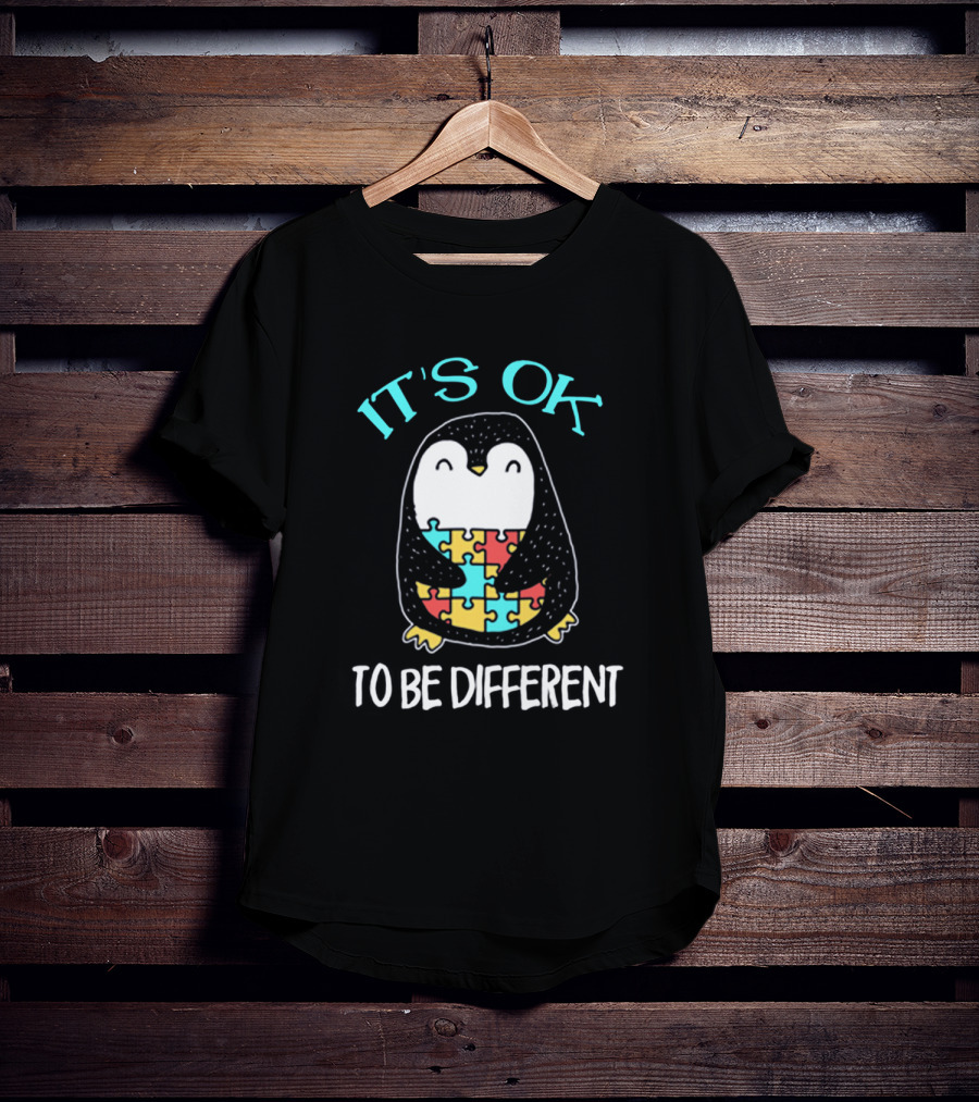 It's Ok To Be Different Penguin With Autism Puzzle T-Shirt