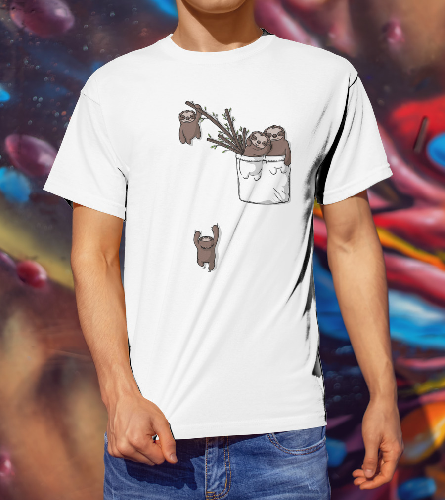 Pocket Sloth Family Hanging On Branches T-Shirt