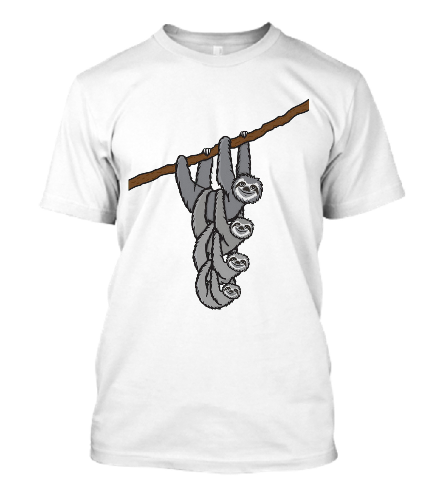 Triple Sloths Hanging Together On Branch: Sloth Family T-Shirt