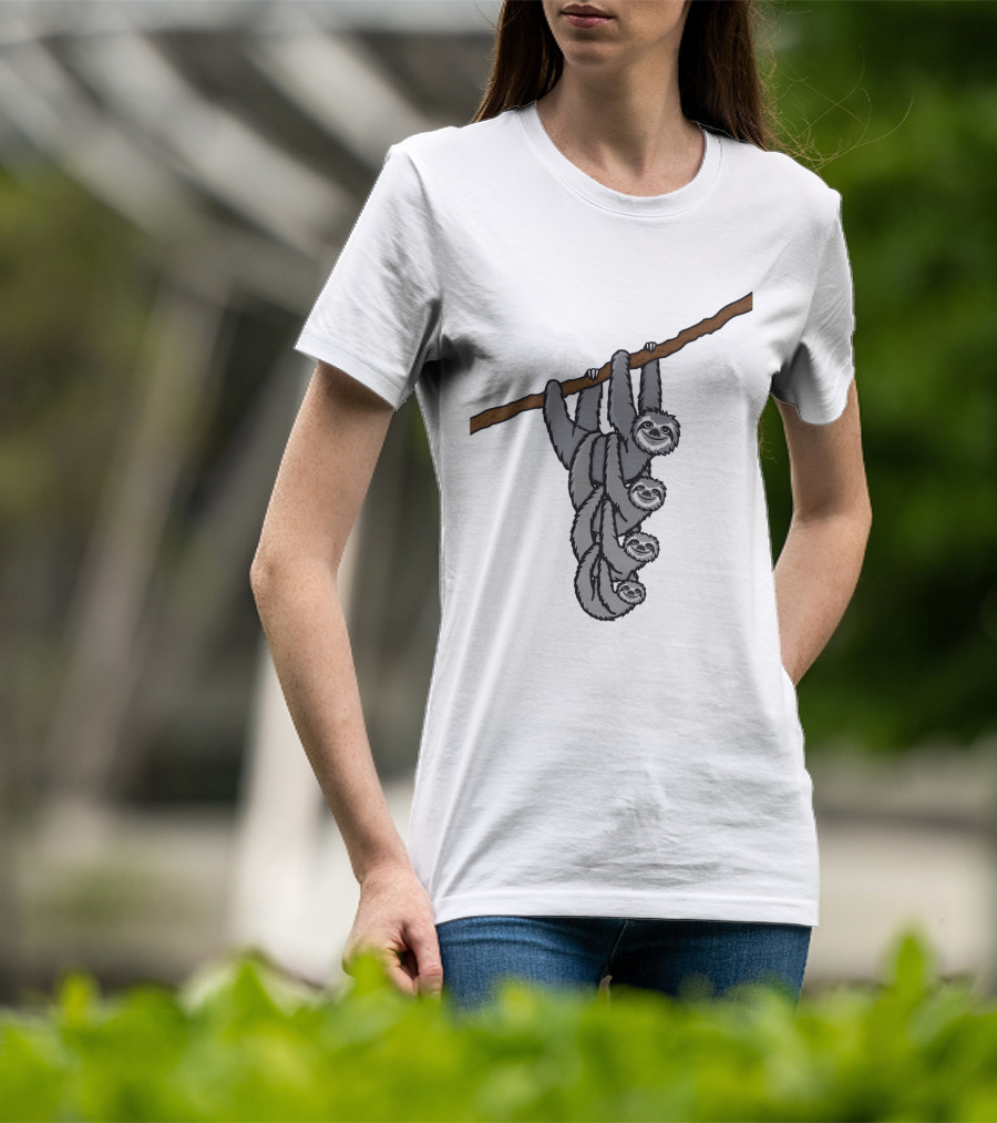 Triple Sloths Hanging Together On Branch: Sloth Family T-Shirt