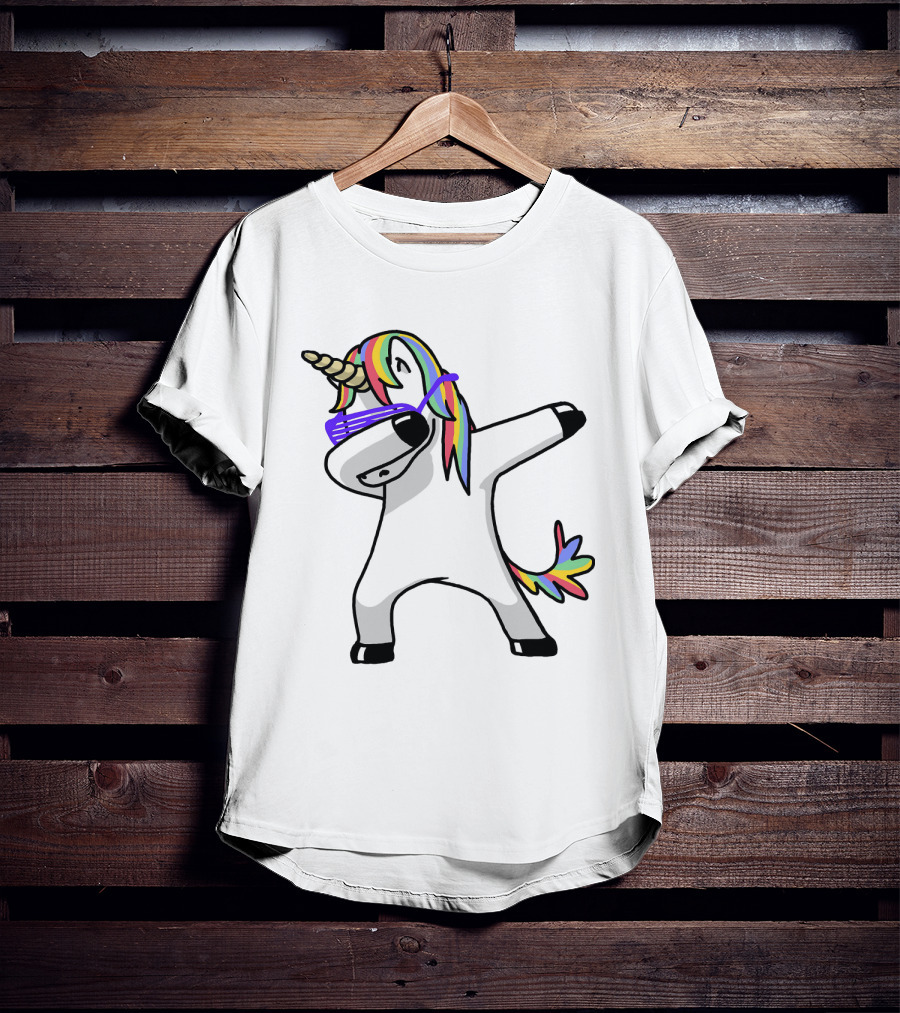Colorful Rainbow Mane Unicorn In Dabbing Pose With Sunglasses T-Shirt