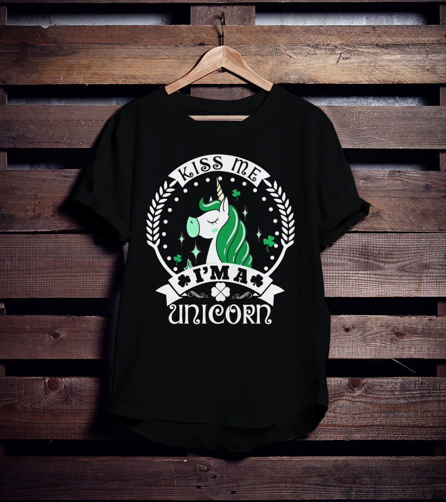 Kiss Me I'm A Unicorn St Patrick's Lucky Shamrock T-Shirt