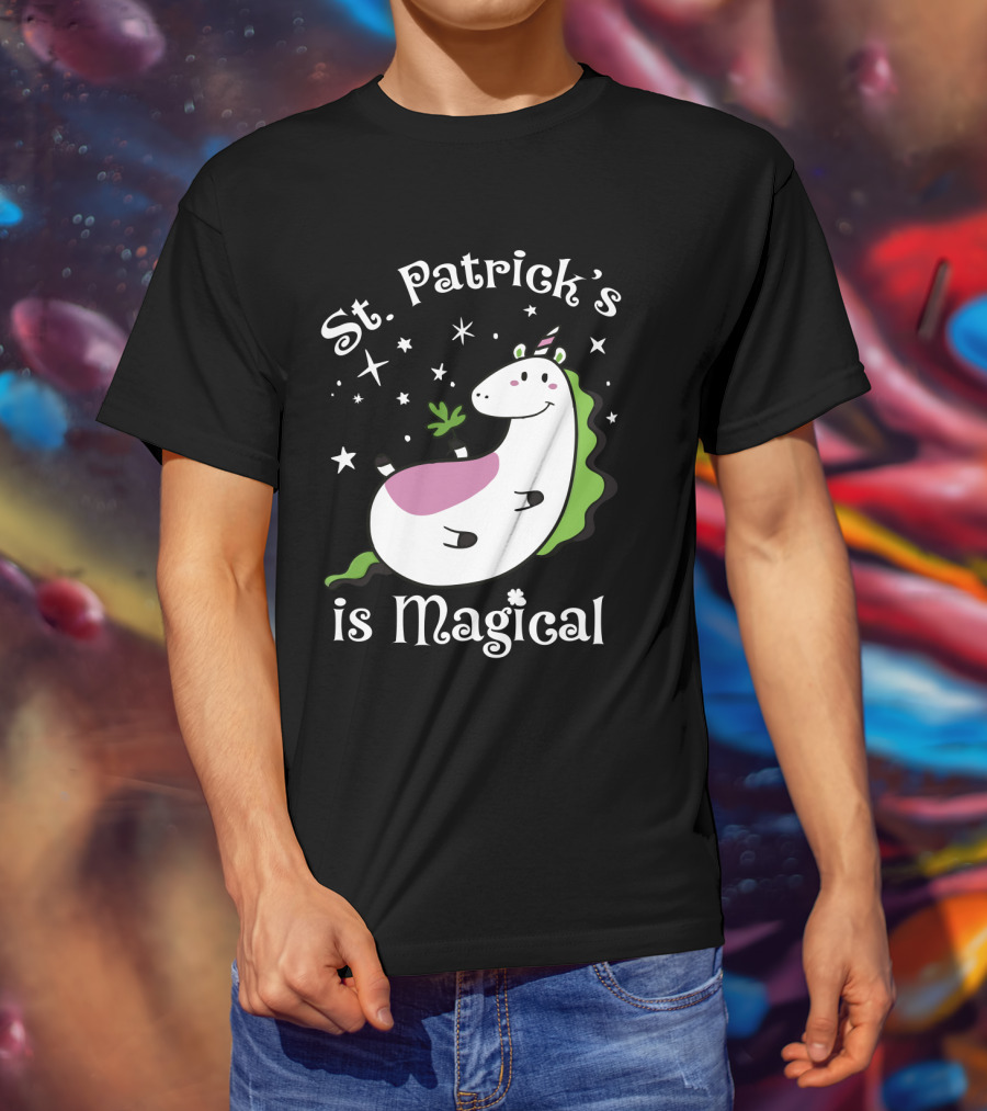St. Patrick's Is Magical Shamrock Unicorn With Stars And Green Mane T-Shirt