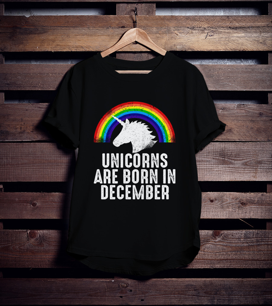Unicorns Are Born In December Rainbow Pride T-Shirt